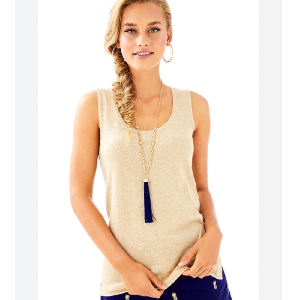 Lilly Pulitzer Elizabella Sweater Tank Heathered Camel Gold Sparkling Metallic M